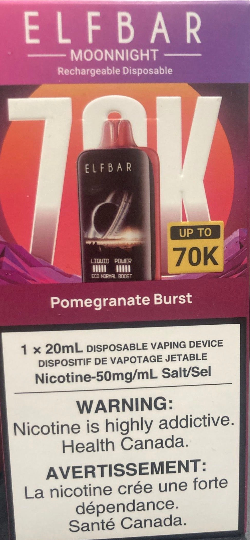 ***ELFBAR MOONNIGHT 70K*** - disposable vape; 50mg/ml
